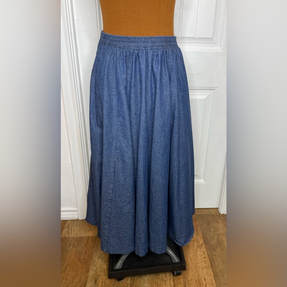 King Fashions Vintage Denim Elastic Waist Maxi Jean Denim Skirt Size 32